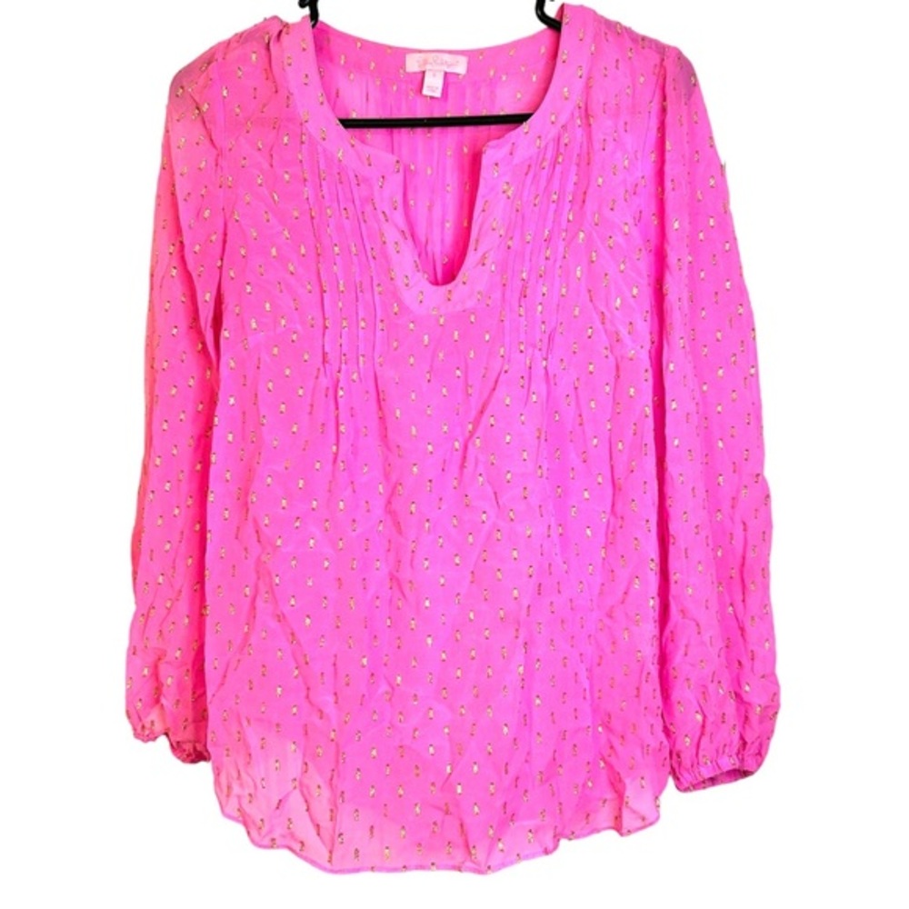 Lilly Pulitzer Bright Pink Blouse with Metallic Details